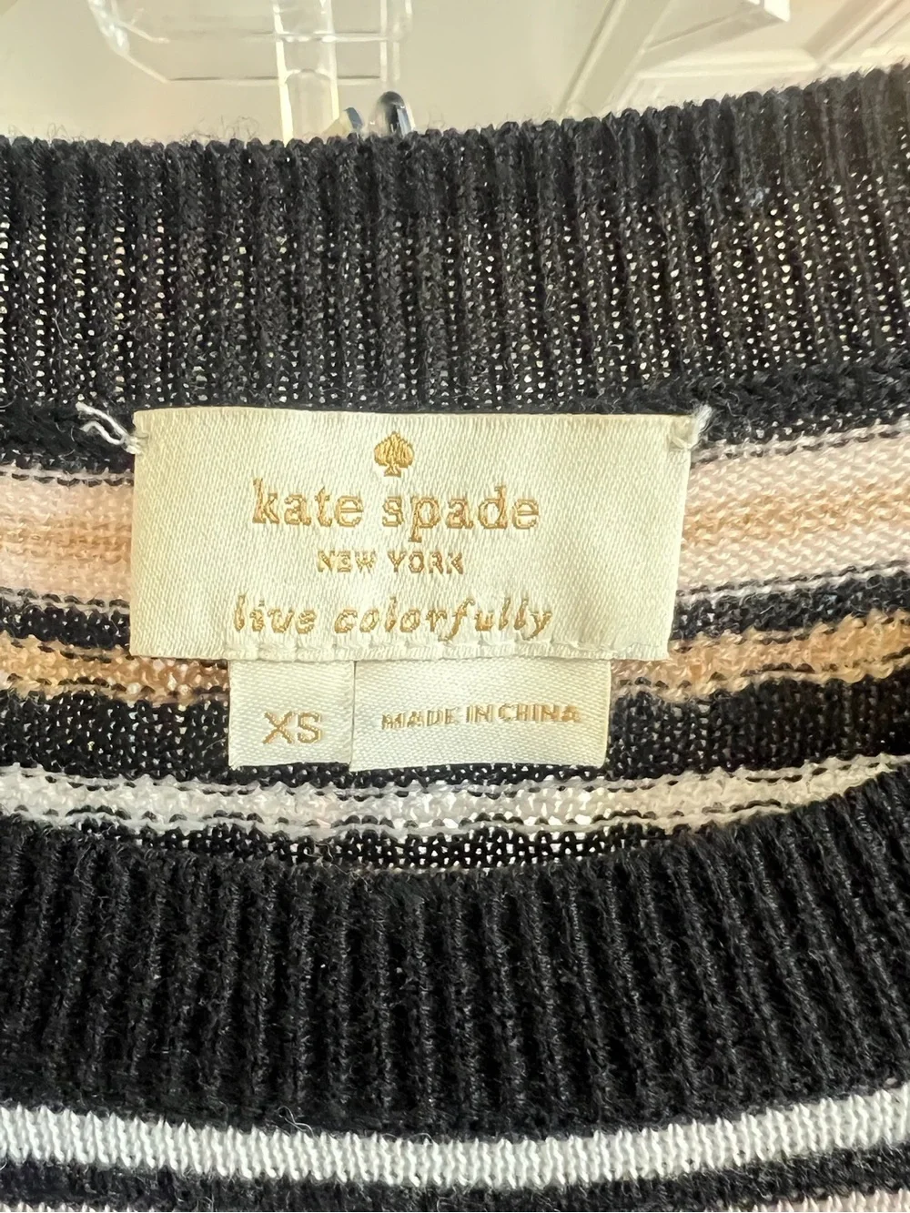 kate spade Black and Beige Striped Crewneck Sweater
